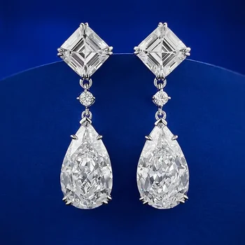 Kaplja vode 10ct Moissanite Diamond Visijo Uhan 100% Realno 925 Sterling Silver Spusti Uhani za Ženske Poročne Nakit