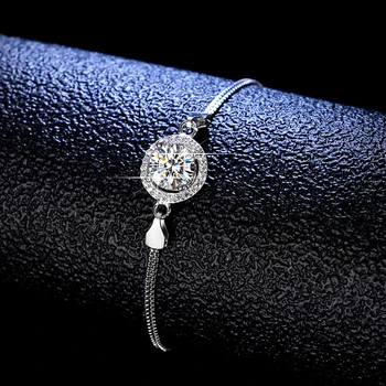 1 CT Moissanite Zapestnica za Ženske Briljantno Hoop Povezavo Solitaire Velik Diamant Pandora Zapestnice 925 Original korejski Moda