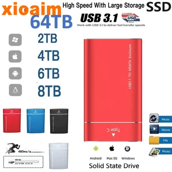 Za xiaomi 2024 Prenosni SSD 128TB Zunanje Mobilnega Pogona ssd Tip-C Visoka Hitrost 4TB 8TB Trdi Disk Prenosni Trdi Disk