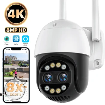 8MP 4K IP Kamera, WiFi Varnosti CCTV Kamero z Dvojno Objektiv 8X Digitalno Povečavo Barve Night Vision IP66 Zunanji Nadzor Fotoaparata iCsee