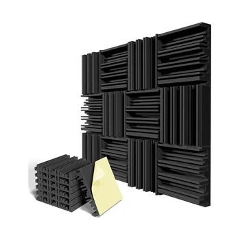 12 Pack Samolepilne Zvok Dokaz Pena Plošče, 12x12x2Inch Akustične Pene, Visoka Odpornost Zvok Preverjanje Oblazinjenje - Črno