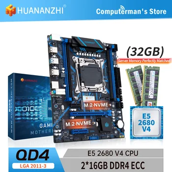 HUANANZHI X99 QD4 LGA 2011-3 XEON X99 Matično ploščo s procesorjem Intel E5 2680 V4 z 2*16 G DDR4 RECC pomnilnik combo kit komplet NVME SATA