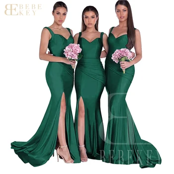 Smaragdno Zelena Saten Družico Obleke Strani Split Stranki Poroka Oblek 2024 Poročni Obred Obleke, Elegantne Plašči Formalno Robe