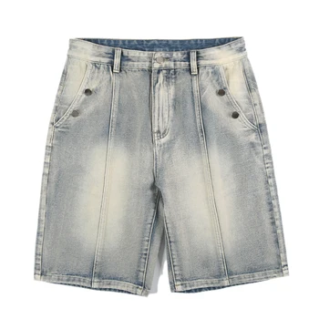 Poletje nov slog stare moške hlače Ameriški oprati retro šivanje ulica modra svoboden priložnostne pet-točka hlače