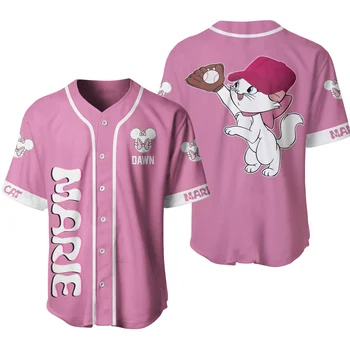 2023 Disney Marie Mačka Baseball Majica 3D športna majica s kratkimi rokavi moški in ženske lahko nosijo Disney ime po meri Baseball majica