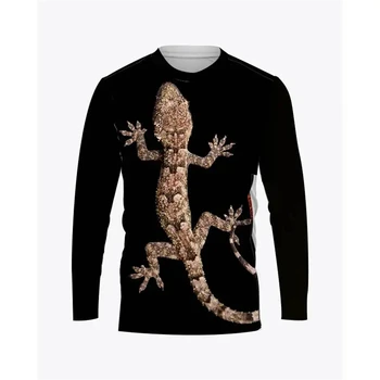 2024 Pomlad Moda moška Oblačila Živalske vrste Kameleon Vzorec T-Shirt 3d Tiskanih Krog Vratu Šport Priložnostne Dolgo Sleeved Vrh