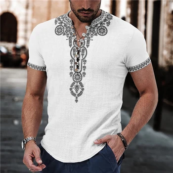 Prosti čas Kratek Rokav Proti Buttoned Vratu T-majice Moške Pomlad Poletje Moda Mozaik Vzorec Tiskanja Vrhovi, Mens Priložnostne Majice Oblačila