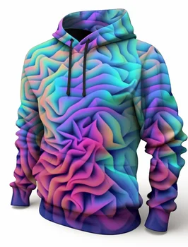 Zabavno 3D Blok Tiskanje Hoodies Za Moške, Modni Gradient Harajuku Sweatshirts Ulica Trend Jeseni Puloverju Prevelik pulover s kapuco Vrhovi