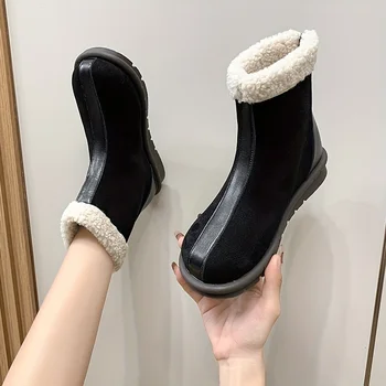 Moda za Šivanje Krzno Ovratnik Škornji Non-slip Zgosti Srednje Cev Sneg Škornji Ženske Obutev