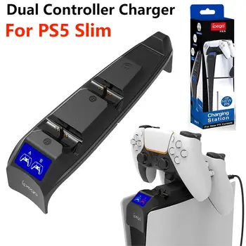 Za PS5 Slim Dual Controller polnilno Postajo Za PlayStation 5 Krmilnik Polnilnik z LED Lučka za Polnjenje Dock Za PS5 Gamepad