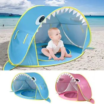 Shark Oblikovan Baby Plaži Šotor Z Bazenom, Hitro Samodejno Odpiranje Šotor, UV Zaščita Anti-komar Poletje Otroci Šotor