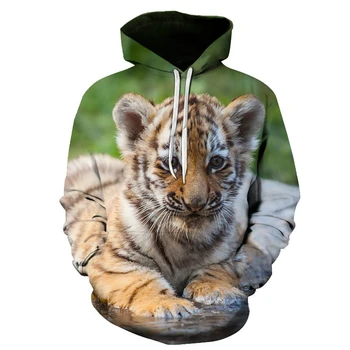 Kralj Gozda Tiger 3D Tiskanih Moški Ženske Smešno Živali, Ulica Harajuku Moda Priljubljena Hooded y2k Vrhovi Majica za Prosti čas