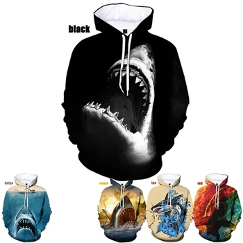 Novi Divji morski Pes 3D Tiskanja Hoodies Shark Natisnjeni MenWomen Živali Priložnostne Puloverji, ki so Hoody Prevelik Svoboden Velikost XS-6XL Majica