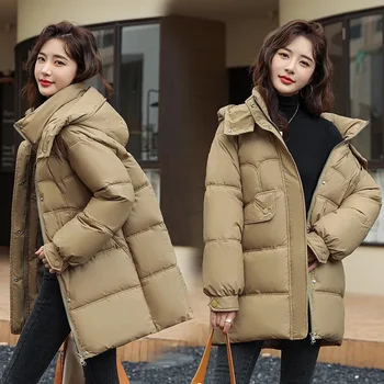 Ženske Zimske Navzdol Oblazinjeni Suknjič 2023 Nove Ženske Toplo Debel Bombaž Korejski Svoboden Hooded Parkas Ženski Sneg Plašč Outwear