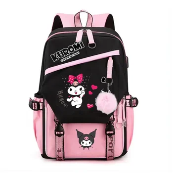 Sanrio Kuromi Velike zmogljivosti Nahrbtnik Za Najstnike girls Srčkan Živali Risanka šolska torba za Šolska Potovanja in Vsakodnevno Uporabo Z USB