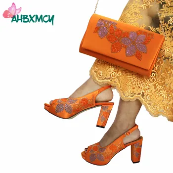 Zrel Črpalke Afriške Design Ženske Ujemanje Čevlji in Vrečko Nastavite s Platformo v Oranžni Barvi Visoko Kakovost Sandale za Poroko