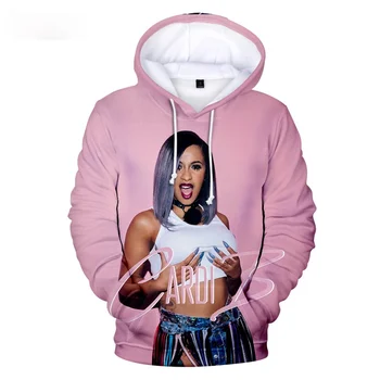 Cardi B Tiskane 3D Hoodies Moški/Ženske Modni pulover s kapuco Majica Pomlad Hooded Rapper Cardi B Seksi Polluvers Pevka Pink Design