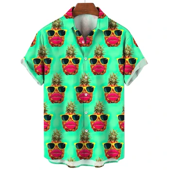 Smešno Design Ananas sončna Očala Grafika, Bluze, Modne Hip Hop Sadje 3D Tiskane Majice Za Moške Obleke Poletje Y2k Gumb Vrhovi