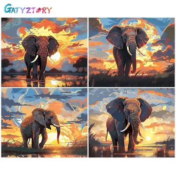 GATYZTORY DIY Barvanje Z Številkami Sodobne Živali Afriškega Slona, Oljna slika HandPainted Platno za Risanje Doma Dekor Darilo 60x75