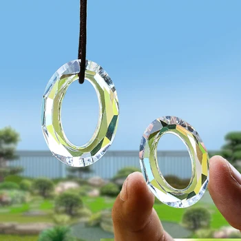 3pc 33mm Ovalne Crystal Ring Jasno Gladko Stekleno Prizmo Počitnice Stranka Soba Lestenec Dekor Mavrica Maker Garden Visi Suncatcher