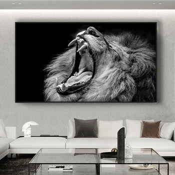 Črno Bela Afrika Divje Živali Rjoveč Lev Platno, Slike, Plakate In Grafike Stenske Slike Dnevna Soba Dekoracijo Doma