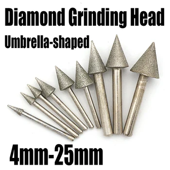 1PCS 4-25 mm Dežnik v obliki Diamond Brušenje Glave Cone Brušenje Malo Iglo Za Poliranje Carving/Burr/Jade/Kamen Brusni Orodje