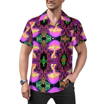 Magic Mushroom Ohlapno Majico Moških Plaži Psilocibin Neon Priložnostne Majice Hawaiian Grafični Kratkimi Ulične Prevelik Bluze