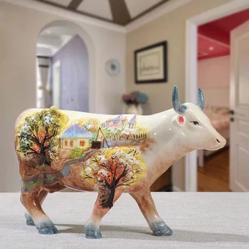 Ročno poslikano 3D Keramični Krava notranja Oprema Bika Keramični okrasni elementi Ameriške Country Style Opremo Doma Lepe Darila