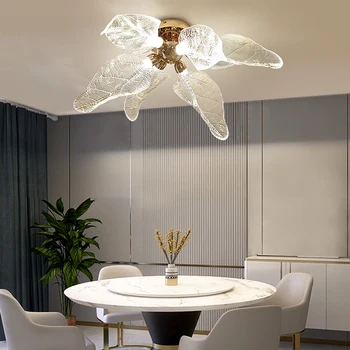 Stropni lestenec za dnevno sobo luksuznih doma dekor listi design akril led lučka zlato spalnica lustre luç zatemniti