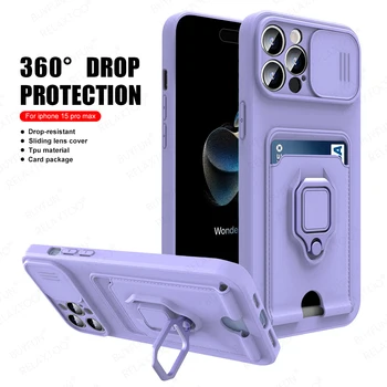 Multifunkcijski telefon lupini Za IPhone 15 Pro Max Pro 15 15 plus 15 Drsni pokrovček objektiva Tpu materiala Sim paket, zaščitna torbica